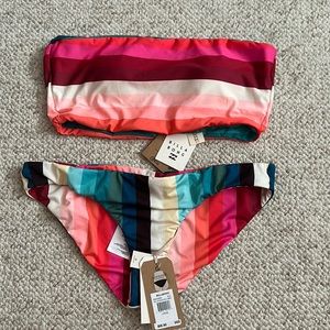 NWT Billabong Multi-Colored Striped Reversible Bikini Large